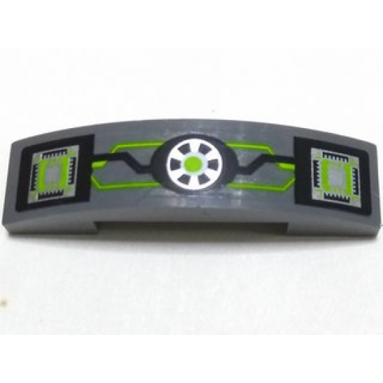 Slope, Curved 4 x 1 Double with Lime, Silver and Black Circuitry, Microchips and Transformer Pattern (Sticker) - Set 70165