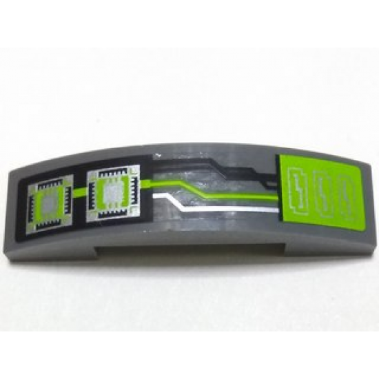 Slope, Curved 4 x 1 Double with Lime, Silver and Black Circuitry and Microchips Pattern (Sticker) - Set 70165