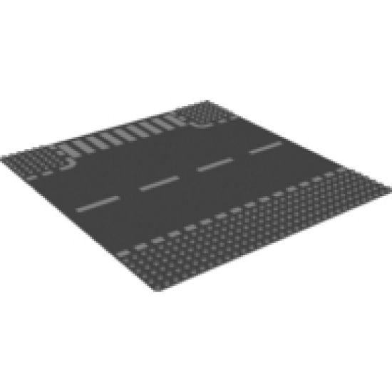 Baseplate, Road 32 x 32 6-Stud T Intersection with White Dashed Lines and Crosswalk Pattern