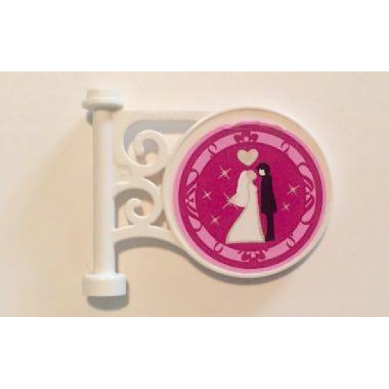 Road Sign Round on Pole with Bride and Groom and Silver Heart on Magenta Background Pattern (Sticker) - Set 41058
