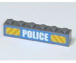 Brick 1 x 6 with White 'POLICE' Bold Narrow Font and Yellow Diagonal Stripes on Blue Pattern (Sticker) - Set 7743