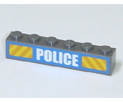 Brick 1 x 6 with White 'POLICE' Bold Narrow Font and Yellow Diagonal Stripes on Blue Pattern (Sticker) - Set 7743