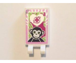 Tile, Modified 2 x 3 with 2 Clips with Black Monkey, Magenta Cross and Bright Pink Border Pattern (Sticker) - Set 41058