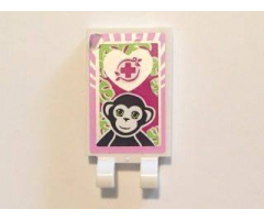 Tile, Modified 2 x 3 with 2 Clips with Black Monkey, Magenta Cross and Bright Pink Border Pattern (Sticker) - Set 41058