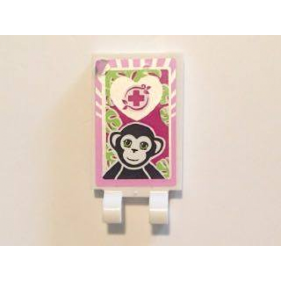 Tile, Modified 2 x 3 with 2 Clips with Black Monkey, Magenta Cross and Bright Pink Border Pattern (Sticker) - Set 41058