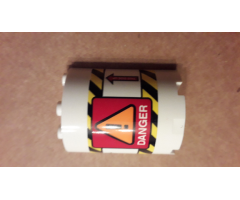 Cylinder Half 2 x 4 x 4 with Orange Danger Sign, Black and Yellow Stripes, Red Arrows and 'DANGER' Pattern (Sticker) - Set 42079