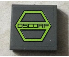 Tile 2 x 2 with Black 'OSCORP' on Lime Hexagon Pattern (Sticker) - Set 76016