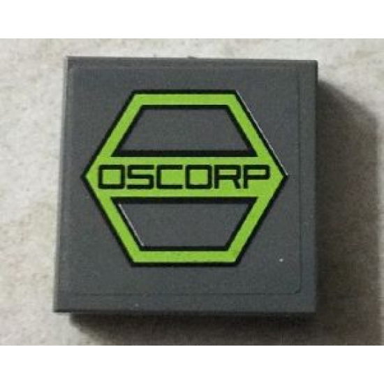 Tile 2 x 2 with Black 'OSCORP' on Lime Hexagon Pattern (Sticker) - Set 76016