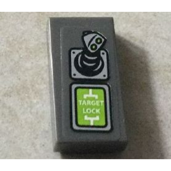 Tile 1 x 2 with Joystick and 'TARGET LOCK' on Lime Screen Pattern (Sticker) - Set 76016