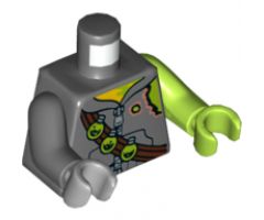 Torso Hoodie with Zipper, Torn Shoulder, Bandolier with 3 Toxic Bulbs Pattern / Lime Arm and Hand Left / Dark Bluish Gray Arm Right / Light Bluish Gray Hand Right