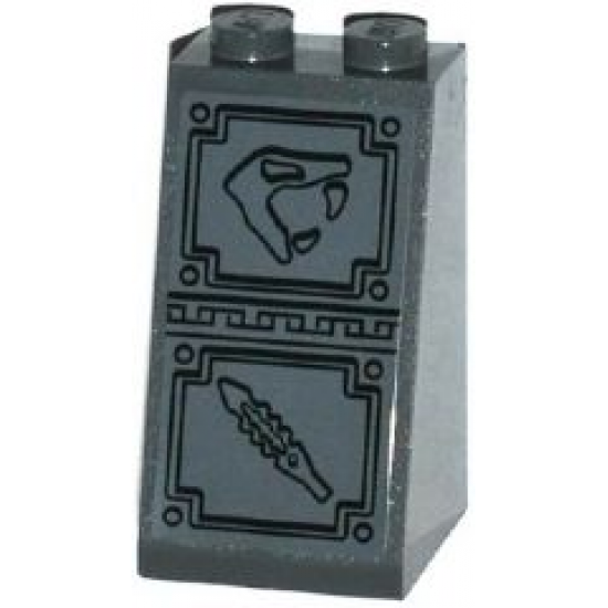Slope 75 2 x 2 x 3 - Solid Studs with Snake Head Looking Right and Serrated Blade Sword Bas-Relief Sculpture Pattern (Sticker) - Set 70750