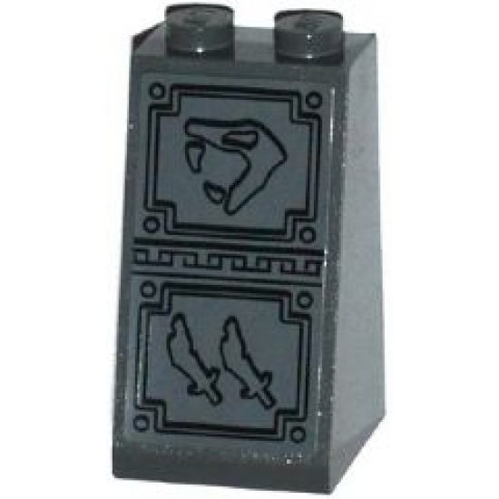 Slope 75 2 x 2 x 3 - Solid Studs with Snake Head Looking Left and 2 Scimitar Swords Bas-Relief Sculpture Pattern (Sticker) - Set 70750