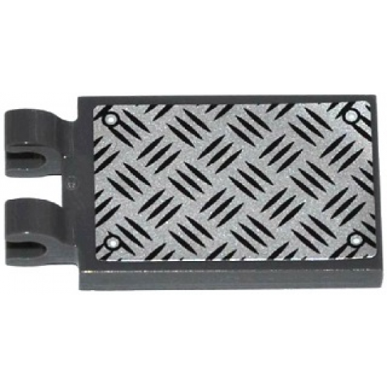 Tile, Modified 2 x 3 with 2 Clips with Tread Plate and 4 Rivets Pattern (Sticker) - Set 60082
