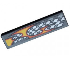 Tile 1 x 4 with Checkered Flag and Flame Pattern Model Left Side (Sticker) - Set 8134