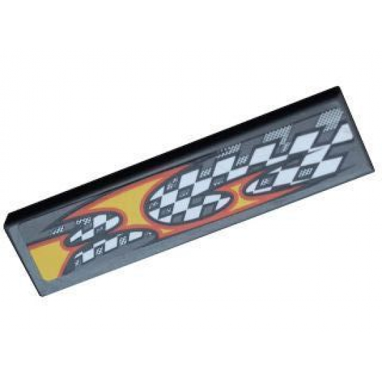 Tile 1 x 4 with Checkered Flag and Flame Pattern Model Left Side (Sticker) - Set 8134