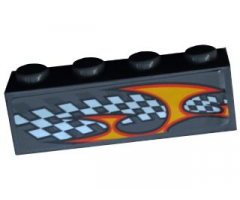 Brick 1 x 4 with Checkered Flag and Flame Pattern Model Right Side (Sticker) - Set 8134