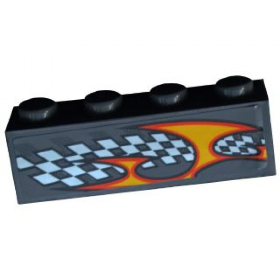 Brick 1 x 4 with Checkered Flag and Flame Pattern Model Right Side (Sticker) - Set 8134