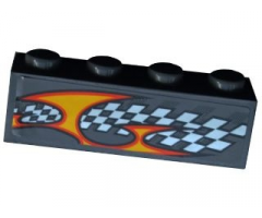 Brick 1 x 4 with Checkered Flag and Flame Pattern Model Left Side (Sticker) - Set 8134