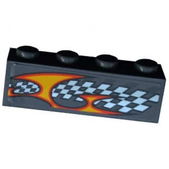 Brick 1 x 4 with Checkered Flag and Flame Pattern Model Left Side (Sticker) - Set 8134