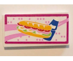 Tile 2 x 4 with Sandwich and Blue Drink Bottle with Magenta Border Pattern (Sticker) - Set 41058