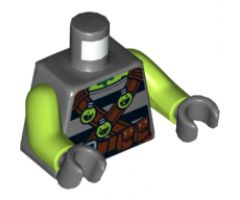 Torso Shirt with Black Stripes, Brown Belts with Pockets and 3 Lime Toxic Bulbs Pattern / Lime Arms / Dark Bluish Gray Hands