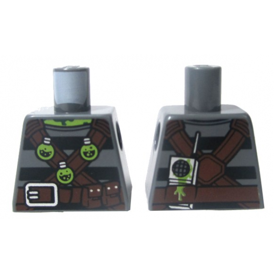 Torso Shirt with Black Stripes, Brown Belts with Pockets and 3 Lime Toxic Bulbs Pattern