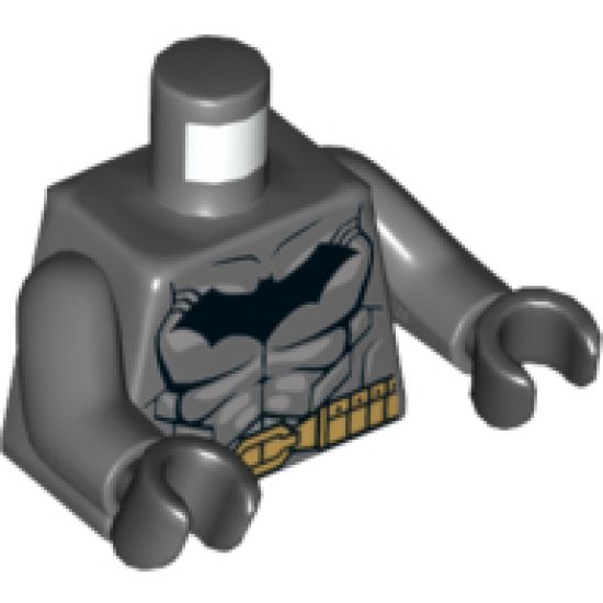 Torso Batman Logo with Muscles, Light Bluish Gray Shadow and Gold Belt Pattern / Dark Bluish Gray Arms / Black Hands