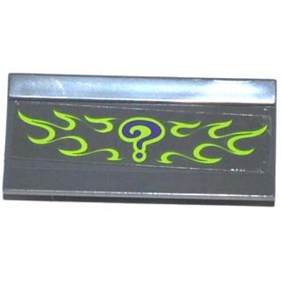 Vehicle Spoiler / Plow Blade 6 x 3 with Hinge with Dark Purple Question Mark and Lime Flames Pattern (Sticker) - Set 76012