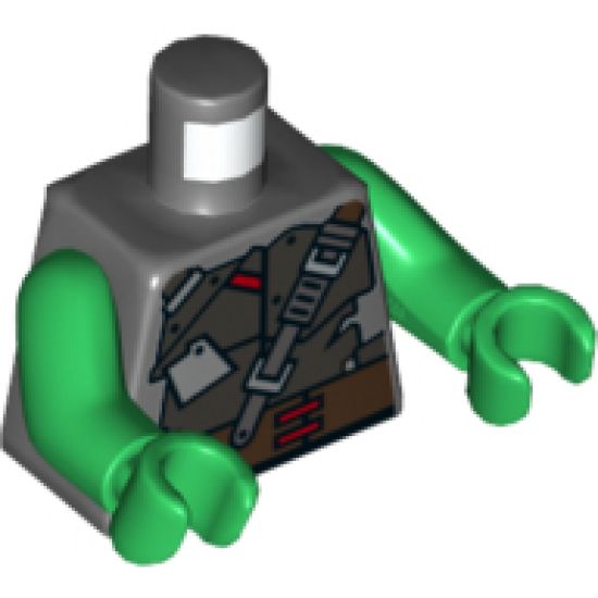 Torso Strapped Armor Plates with Brown Belt with Red Clasps Pattern / Green Arms / Green Hands