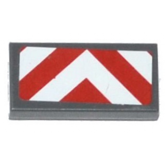 Tile 1 x 2 with Red and White Chevron Danger Stripes Thick Pattern (Sticker) - Set 70814