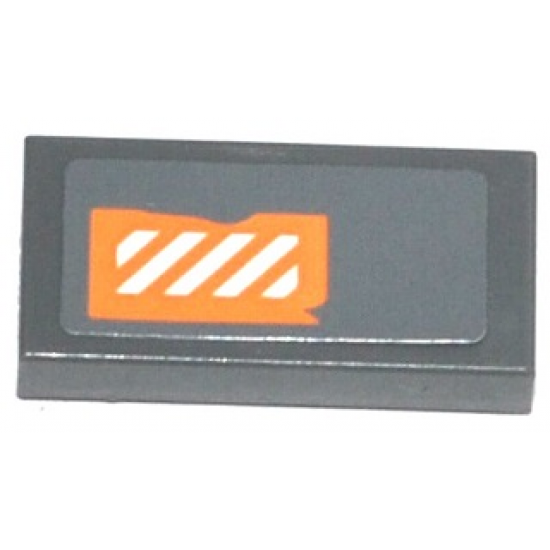 Tile 1 x 2 with Orange and White Danger Stripes Worn Pattern (Sticker) - Set 75049