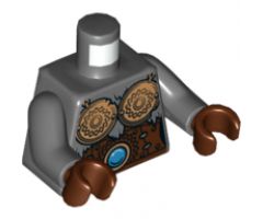 Torso Chima Female with Copper Breastplates and Chains and Dark Azure Round Jewel (Chi) Pattern / Dark Bluish Gray Arms / Reddish Brown Hands