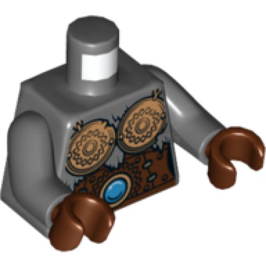 Torso Chima Female with Copper Breastplates and Chains and Dark Azure Round Jewel (Chi) Pattern / Dark Bluish Gray Arms / Reddish Brown Hands