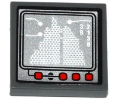 Tile 2 x 2 with White '38 2138' and Red Buttons on Silver Computer Screen Pattern (Sticker) - Set 70725