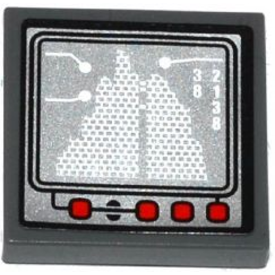 Tile 2 x 2 with White '38 2138' and Red Buttons on Silver Computer Screen Pattern (Sticker) - Set 70725