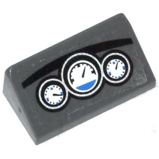 Slope 30 1 x 2 x 2/3 with 3 White and Blue Gauges on Dashboard Pattern (Sticker) - Set 60047