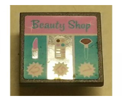 Road Sign 2 x 2 Square with Clip with 'Beauty Shop', Lipstick, Paintbox, Brush, 7, 15 and 12 Pattern (Sticker) - Set 3187