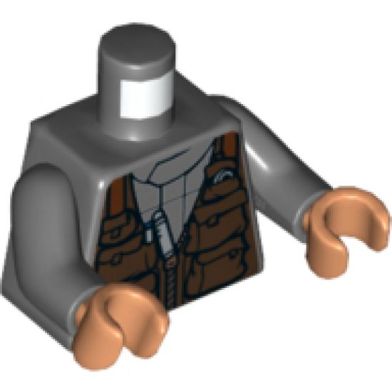 Torso SW Jumpsuit with Brown Vest with Pockets Pattern (Bodhi Rook) / Dark Bluish Gray Arms / Nougat Hands