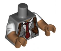 Torso Vest, White Shirt Rumpled, Dark Red Tie, Shoulder Holster Pattern / Medium Nougat Arms with White Short Sleeves / Medium Nougat Hands