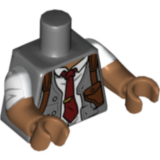 Torso Vest, White Shirt Rumpled, Dark Red Tie, Shoulder Holster Pattern / Medium Nougat Arms with White Short Sleeves / Medium Nougat Hands