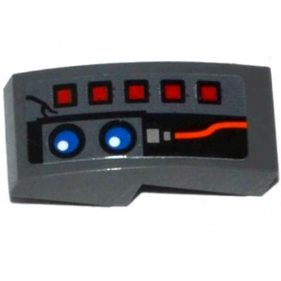 Slope, Curved 2 x 1 with 5 Red Buttons, 2 Blue Lights and Red Wire Pattern (Sticker) - Set 70601