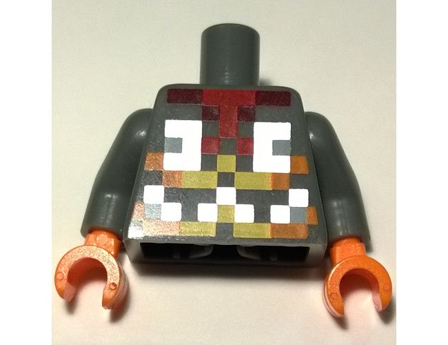 Torso Pixelated Orange, Yellow and Silver Armor Pattern / Dark Bluish Gray Arms / Orange Hands