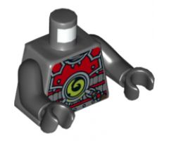 Torso Ninjago Red Armor with Lime Swirl Medallion Pattern / Black Arms / Black Hands