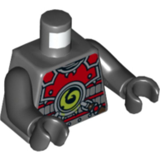 Torso Ninjago Red Armor with Lime Swirl Medallion Pattern / Black Arms / Black Hands