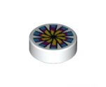 Tile, Round 1 x 1 with Yellow, Magenta and Dark Azure Flower and Chinese Pellet Drum Pattern