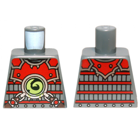 Torso Ninjago Red Armor with Lime Swirl Medallion Pattern