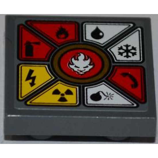 Tile, Modified 2 x 2 Inverted with White Lion Head and 8 Danger Symbols Pattern (Sticker) - Set 70500