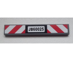 Tile 1 x 6 with Black 'JB60025' and Red and White Danger Stripes Pattern (Sticker) - Set 60025