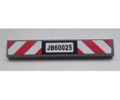 Tile 1 x 6 with Black 'JB60025' and Red and White Danger Stripes Pattern (Sticker) - Set 60025