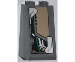 Slope 75 2 x 2 x 3 - Solid Studs with Dark Tan Trapezoid, Cables and 3 Green Dots Pattern (Sticker) - Set 76009